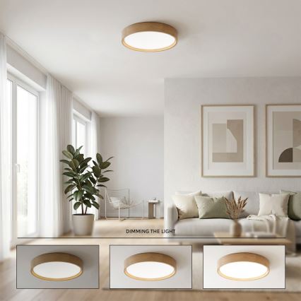 Brilagi - LED dimbare plafondlamp MANAROLA REMOTE LED/24W/230V 3000-6500K Ø 41 cm eik + afstandsbediening