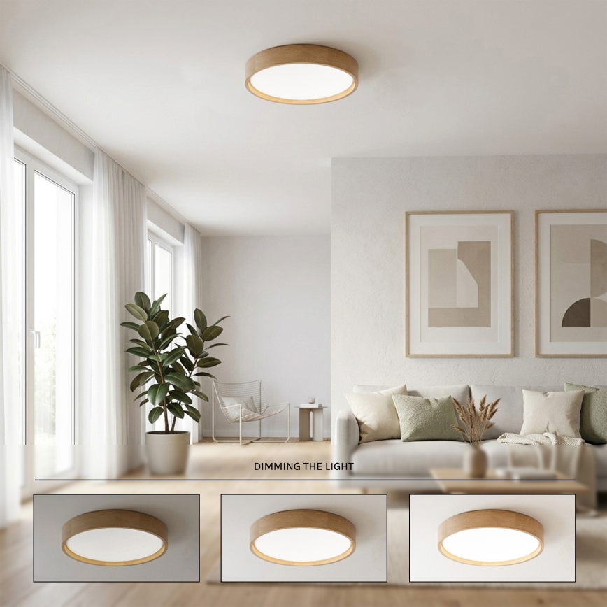 Brilagi - LED dimbare plafondlamp MANAROLA REMOTE LED/24W/230V 3000-6500K Ø 41 cm eik + afstandsbediening