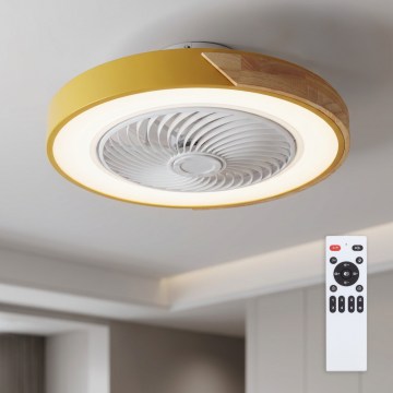 Brilagi - Dimbare LED-plafondlamp met geïntegreerde ventilator, 38 W, 230 V, 3000–6500 K, Ø 50 cm, goud/eiken + afstandsbediening