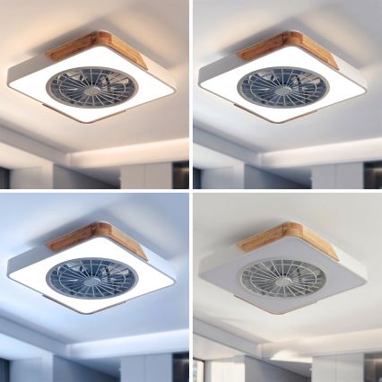 Brilagi - LED dimbare plafondlamp met ventilator LED/38W/230V 3000-6500K 50x50 cm wit/eiken + afstandsbediening