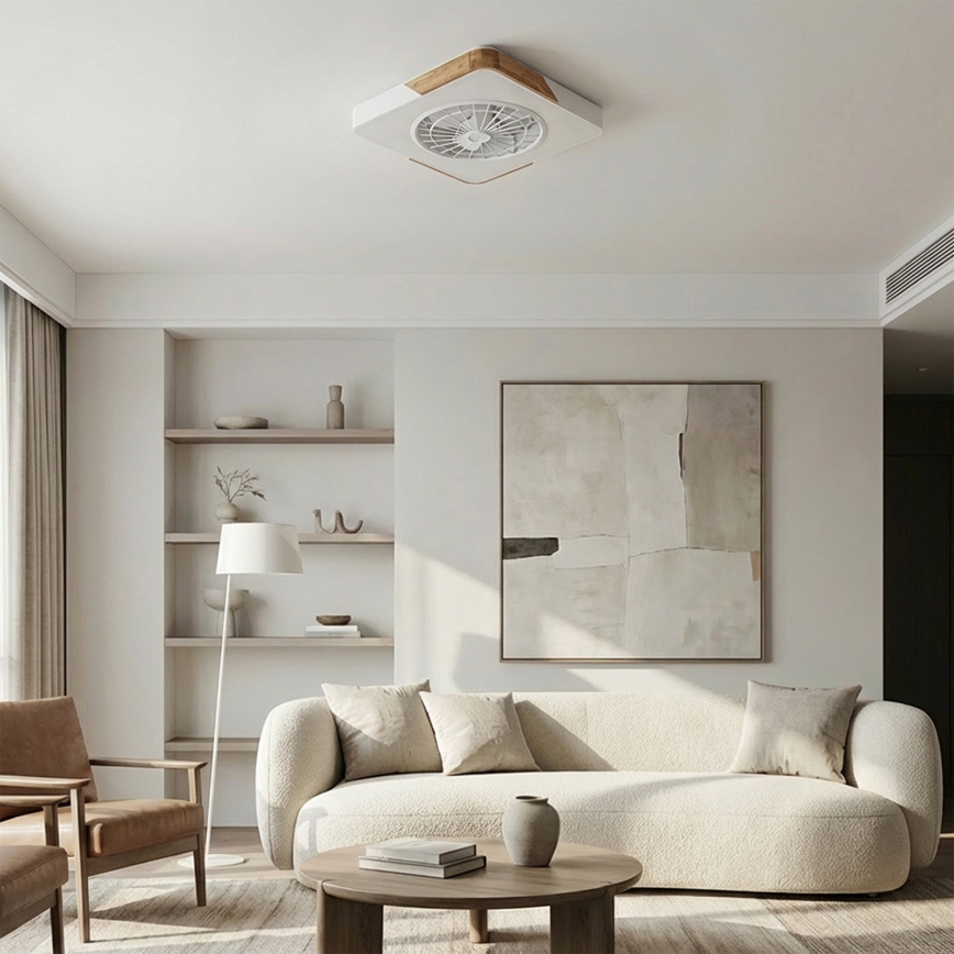 Brilagi - LED dimbare plafondlamp met ventilator LED/38W/230V 3000-6500K 50x50 cm wit/eiken + afstandsbediening