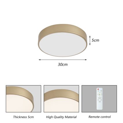 Brilagi - LED dimbare plafondlamp POOL LED/36W/230V 3000-6000K pr. 30 cm goud + afstandsbediening