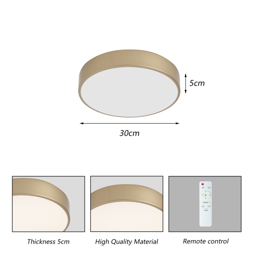 Brilagi - LED dimbare plafondlamp POOL LED/36W/230V 3000-6000K pr. 30 cm goud + afstandsbediening
