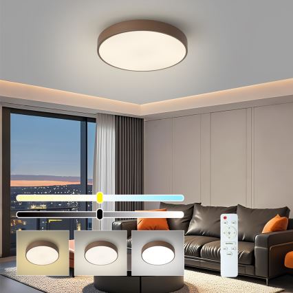 Brilagi - Dimbare LED-plafondlamp POOL 48W/230V 3000-6000K Ø 40 cm bruin + afstandsbediening