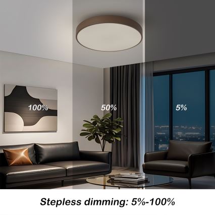 Brilagi - Dimbare LED-plafondlamp POOL 48W/230V 3000-6000K Ø 40 cm bruin + afstandsbediening