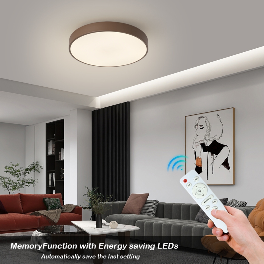 Brilagi - Dimbare LED-plafondlamp POOL 48W/230V 3000-6000K Ø 40 cm bruin + afstandsbediening