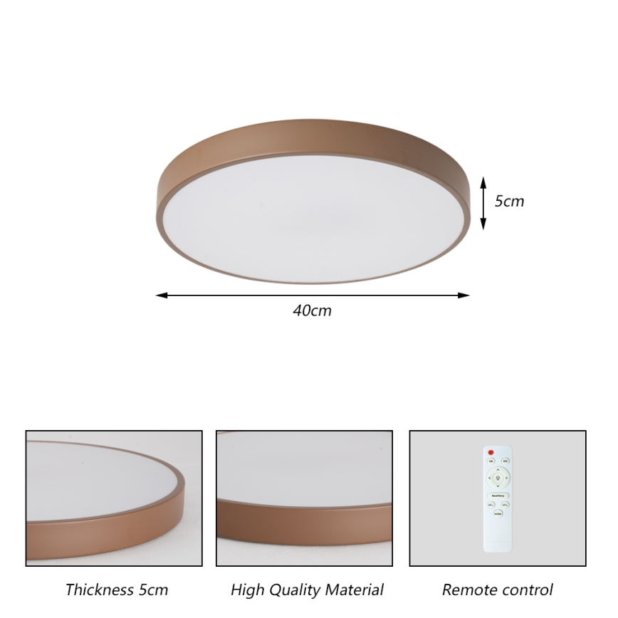 Brilagi - Dimbare LED-plafondlamp POOL 48W/230V 3000-6000K Ø 40 cm bruin + afstandsbediening