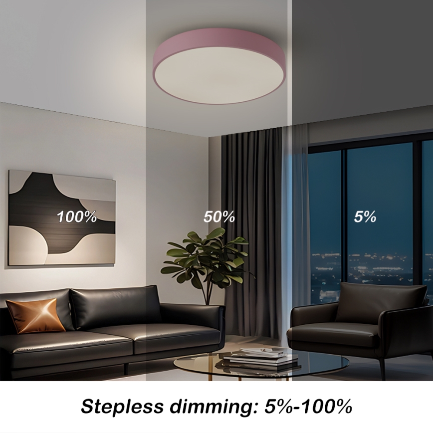 Brilagi - Dimbare LED-plafondlamp POOL LED/48W/230V 3000–6000K Ø 40 cm roze + afstandsbediening