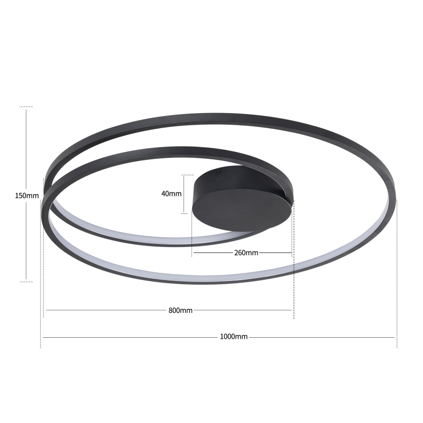 Brilagi - LED-dimbare plafondlamp TWISTER LED/105W/230V 3000-6000K Ø100 cm zwart + afstandsbediening