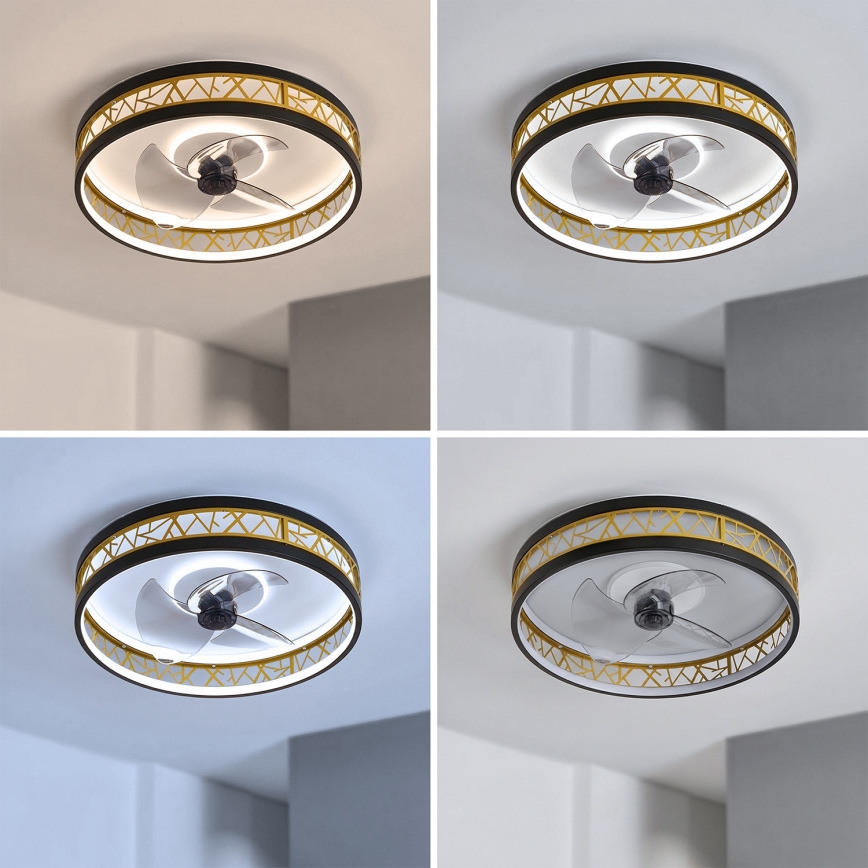 Brilagi - LED-dimbare plafondventilator LED/34W/230V 3000-6500K Ø 50 cm zwart/goud + afstandsbediening