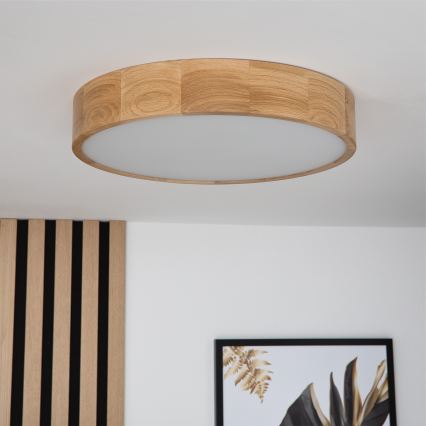 Brilagi - dimbare LED RGBW plafondlamp CARVALHO 3xE27/9W/230V 2700–6500K Wi-Fi, eiken Ø 47,5 cm