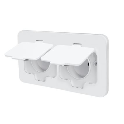 Brilagi - Double prise encastrée de sol pour extérieur IP55, blanche, rectangulaire