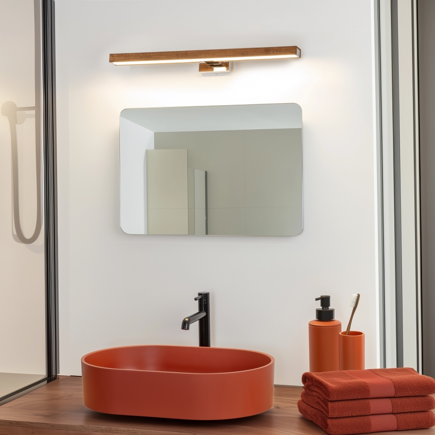 Brilagi - Éclairage de miroir salle de bain WOODY MIRROR LED/12W/230V 60 cm IP44 chêne cerise/chrome brillant