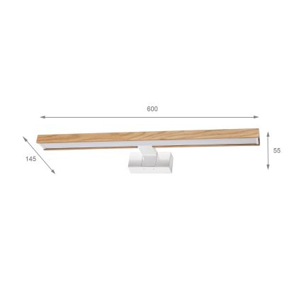 Brilagi - Éclairage LED pour miroir de salle de bains 3-en-1 WOODY MIRROR LED/12W/230V 60 cm IP44 blanc/chêne