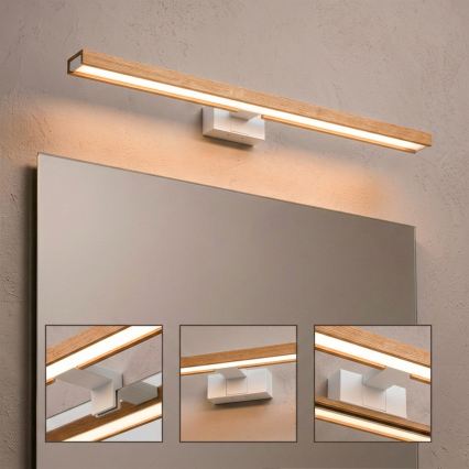 Brilagi - Éclairage LED 3-en-1 pour miroir de salle de bains WOODY MIRROR LED/15W/230V 80 cm IP44 blanc/chêne