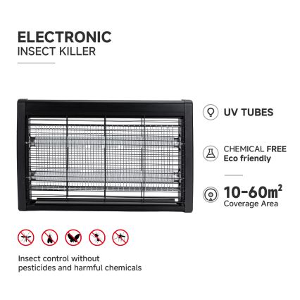 Brilagi - Elektrische insectenvanger 2xUV/10W/230V 60 m2 zwart