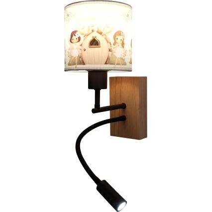 Brilagi - LED flexibele kinderwandlamp BOBO WOOD 1xE27/25W/230V + LED/3W eik/zwart/wit/roze/feeën