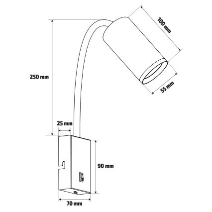 Brilagi - Flexibele wandlamp met schakelaar SELE 1xGU10/30W/230V zwart/eikendecor