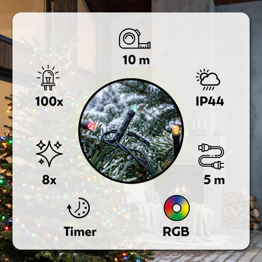 BRILAGI - Guirlande de Noël LED d'extérieur 100 LED/8 fonctions 13 m IP44 multicolore