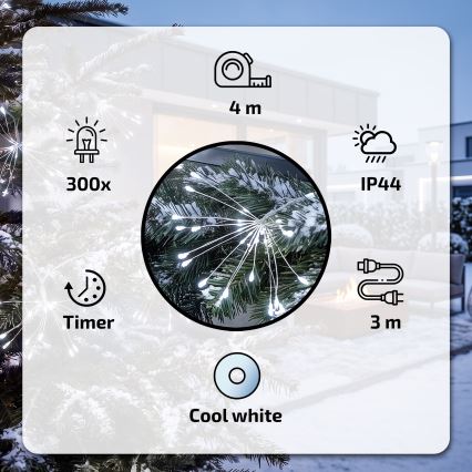 BRILAGI - Guirlande de Noël LED d'extérieur 300xLED 7m IP44 blanc froid effet feu d'artifice