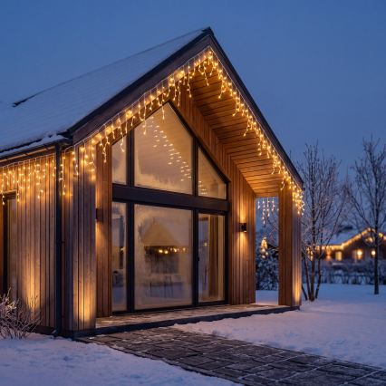 BRILAGI - Guirlande lumineuse de Noël extérieure 1200 LED / 8 fonctions, 63 m, IP44, blanc chaud, effet stalactites