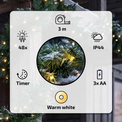 BRILAGI - Guirlande de Noël LED pour extérieur, alimentée par 3 piles AA, 300 cm, IP44