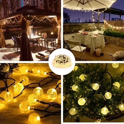 Brilagi- Guirlande décorative solaire BUBBLE 200xLED/8 fonctions 20m IP65 blanc chaud