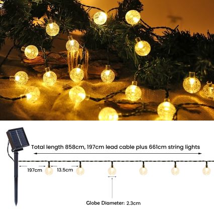Brilagi- Guirlande décorative solaire BUBBLE 200xLED/8 fonctions 20m IP65 blanc chaud