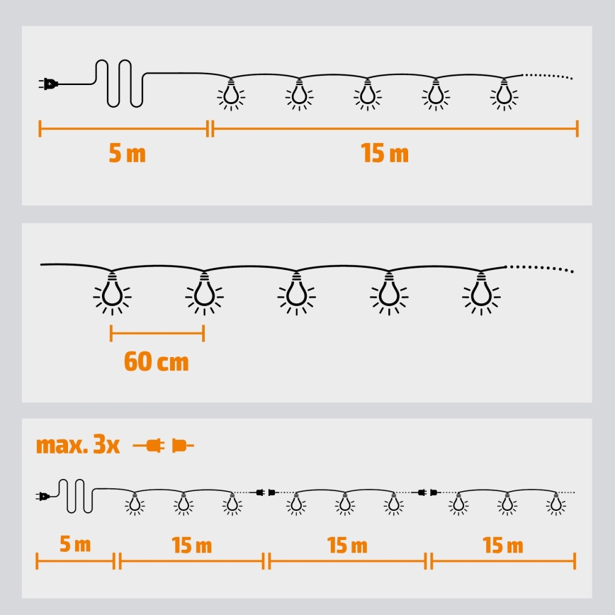 Brilagi - Guirlande décorative LED d'extérieur GIRLANDA 25xE12/0,8W/230V 20m IP44 blanc froid