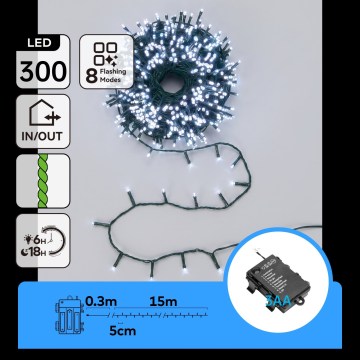 BRILAGI - Guirlande lumineuse de Noël LED pour extérieur 300xLED/3xAA/8 fonctions 15,3m IP44 blanc froid