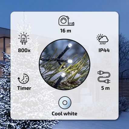 BRILAGI - Guirlande lumineuse LED d'extérieur 800 LED 21 m IP44 blanc froid
