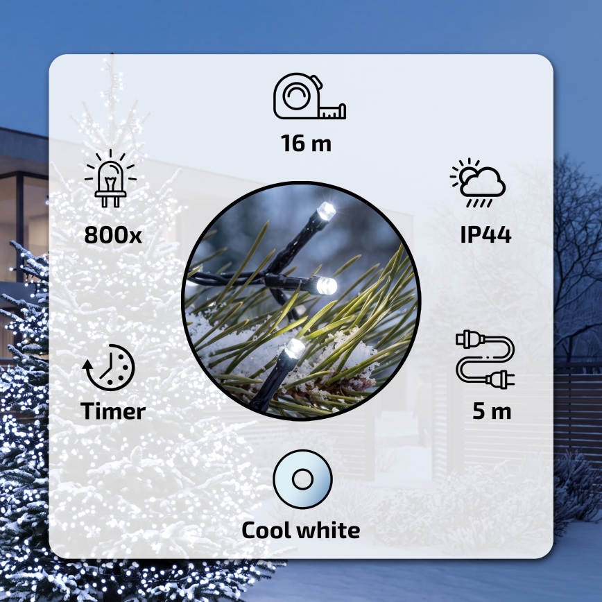 BRILAGI - Guirlande lumineuse LED d'extérieur 800 LED 21 m IP44 blanc froid