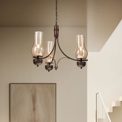 Brilagi - Hanglamp aan een ketting COTTAGE 3xE14/40W/230V eiken/bruin