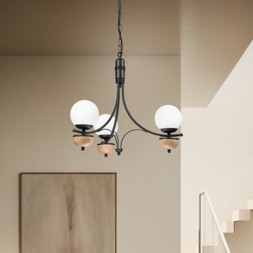 Brilagi - Hanglamp aan een ketting COTTAGE 3xG9/40W/230V beuken/wit