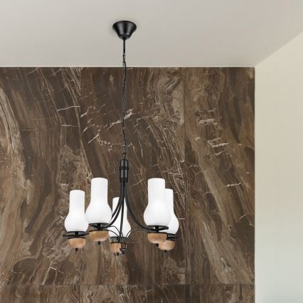Brilagi - Hanglamp aan een ketting COTTAGE 5xE14/40W/230V beuken/wit