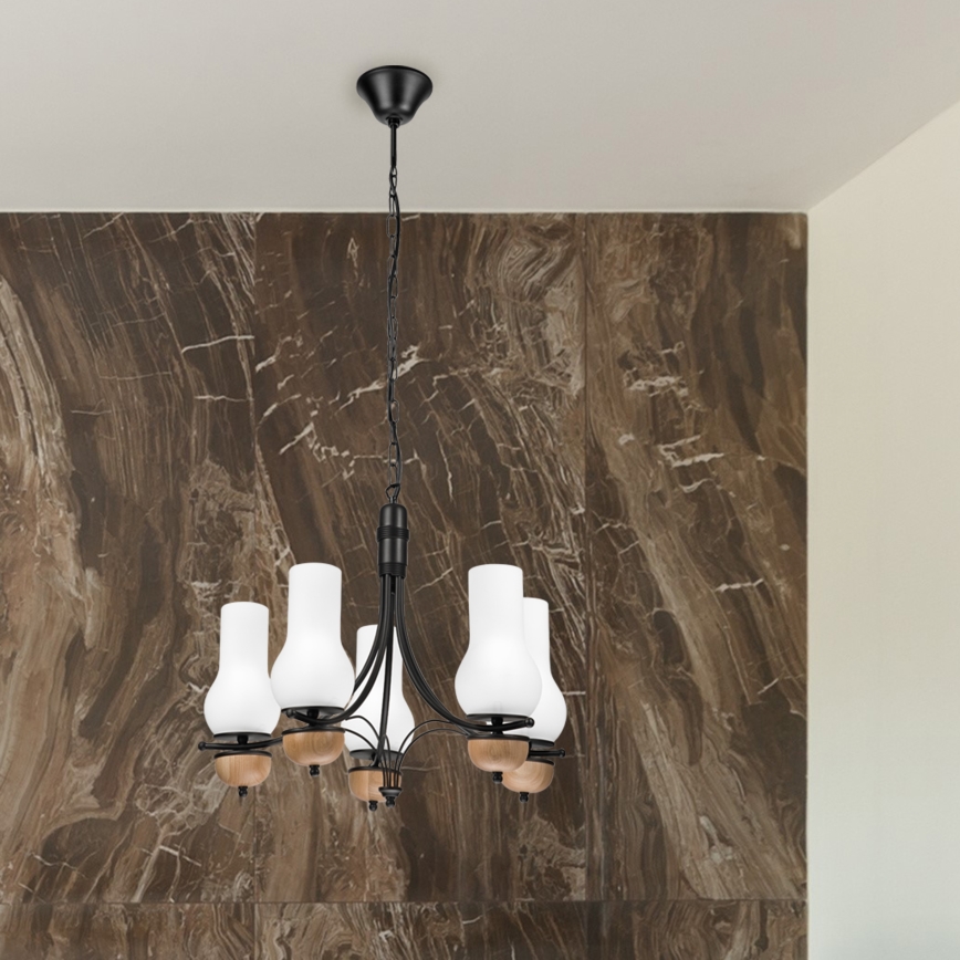 Brilagi - Hanglamp aan een ketting COTTAGE 5xE14/40W/230V beuken/wit