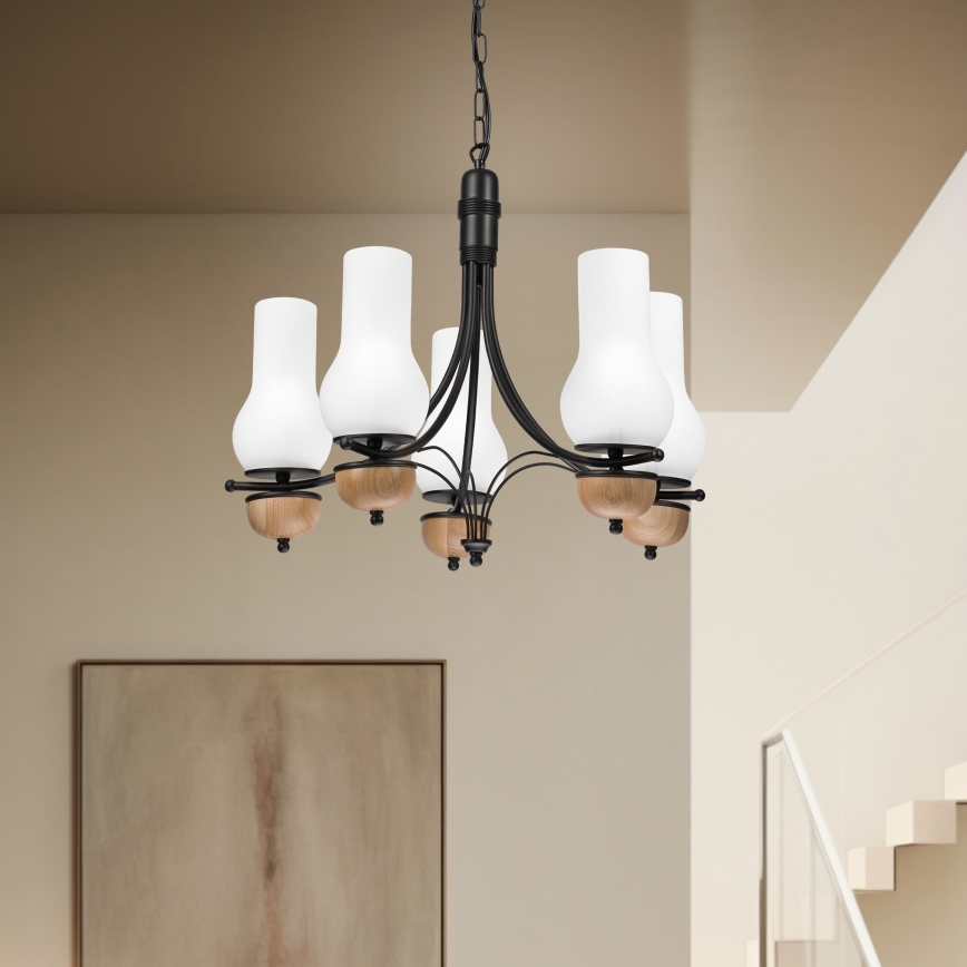 Brilagi - Hanglamp aan een ketting COTTAGE 5xE14/40W/230V beuken/wit