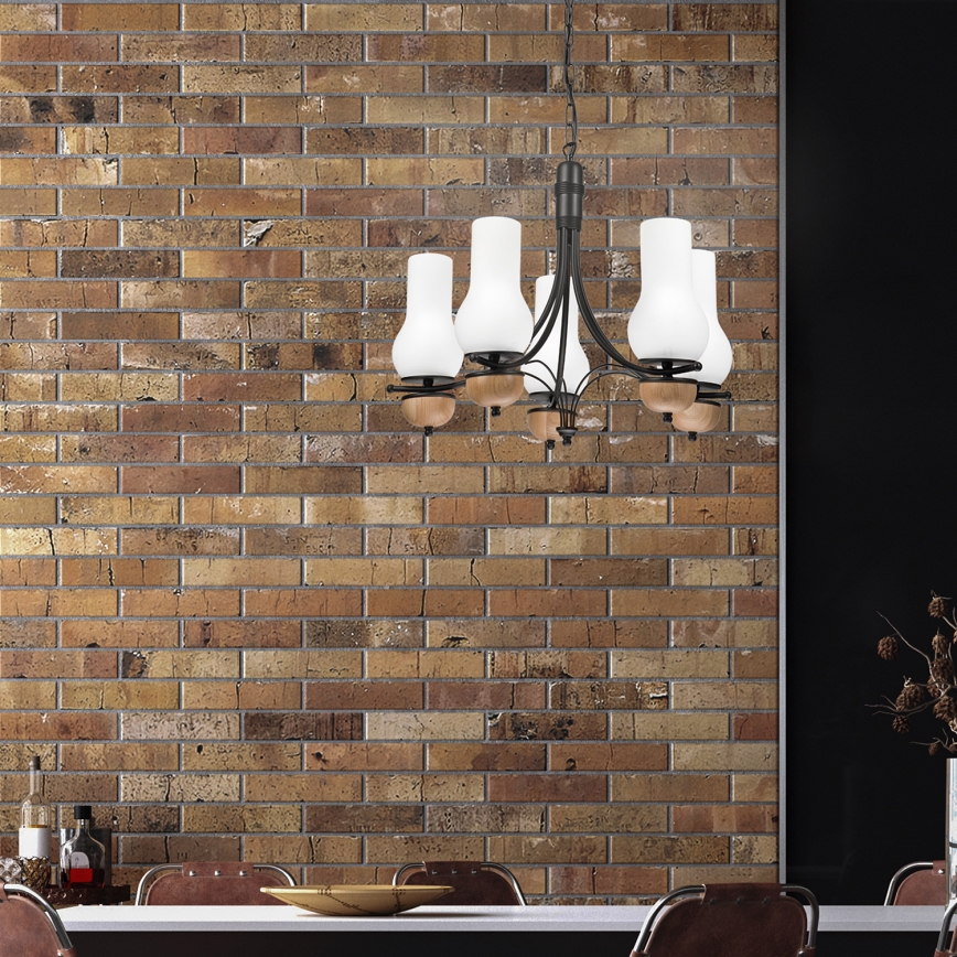Brilagi - Hanglamp aan een ketting COTTAGE 5xE14/40W/230V beuken/wit