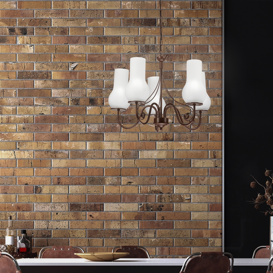 Brilagi - Hanglamp aan een ketting COTTAGE 5xE14/40W/230V bruin/wit