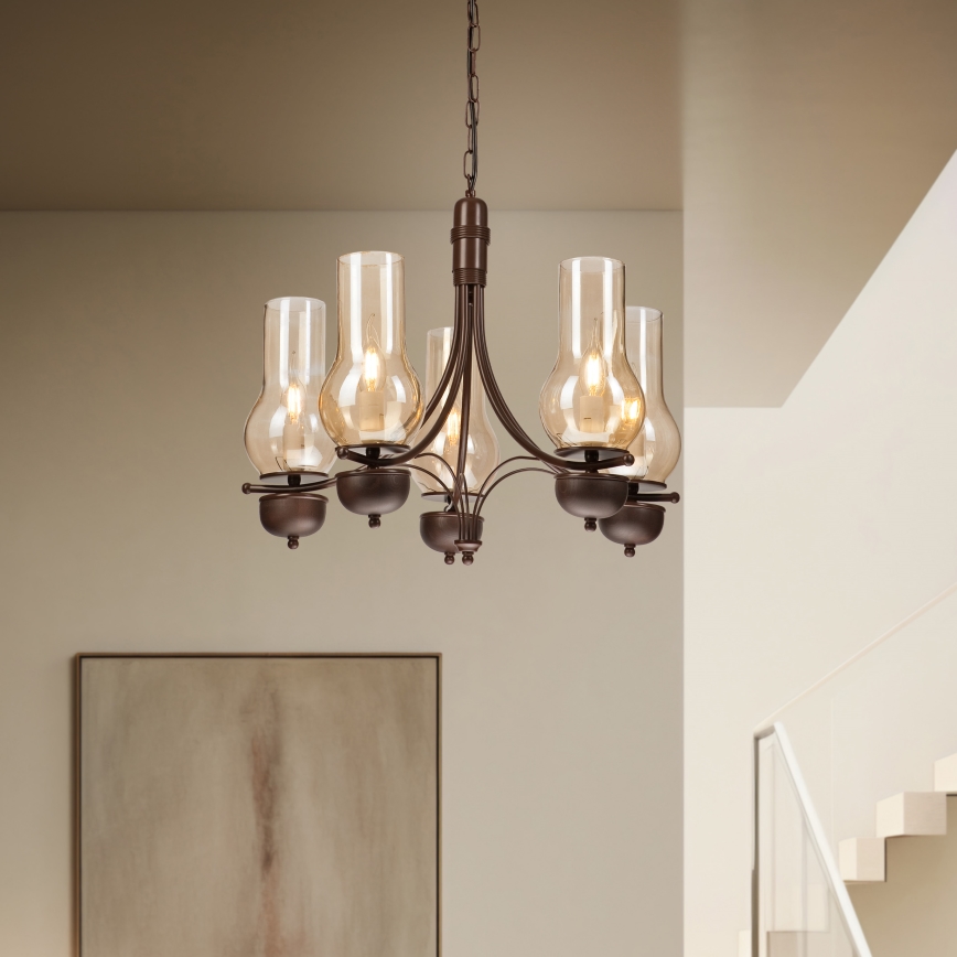 Brilagi - Hanglamp aan een ketting COTTAGE 5xE14/40W/230V eiken/bruin