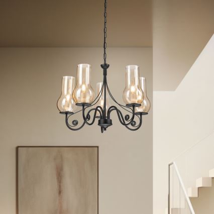 Brilagi - Hanglamp aan een ketting COTTAGE 5xE14/40W/230V zwart/bruin