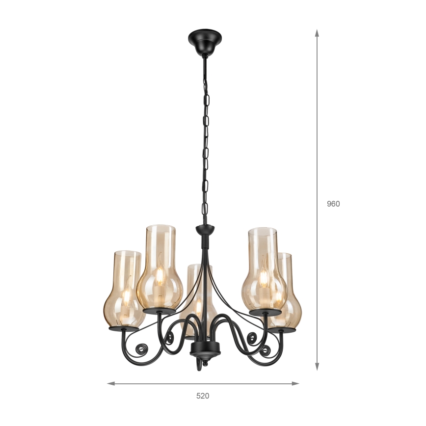 Brilagi - Hanglamp aan een ketting COTTAGE 5xE14/40W/230V zwart/bruin