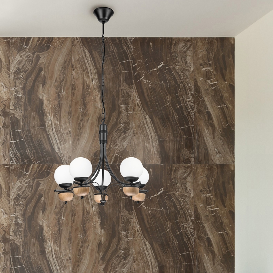Brilagi - Hanglamp aan een ketting COTTAGE 5xG9/40W/230V beuken/wit