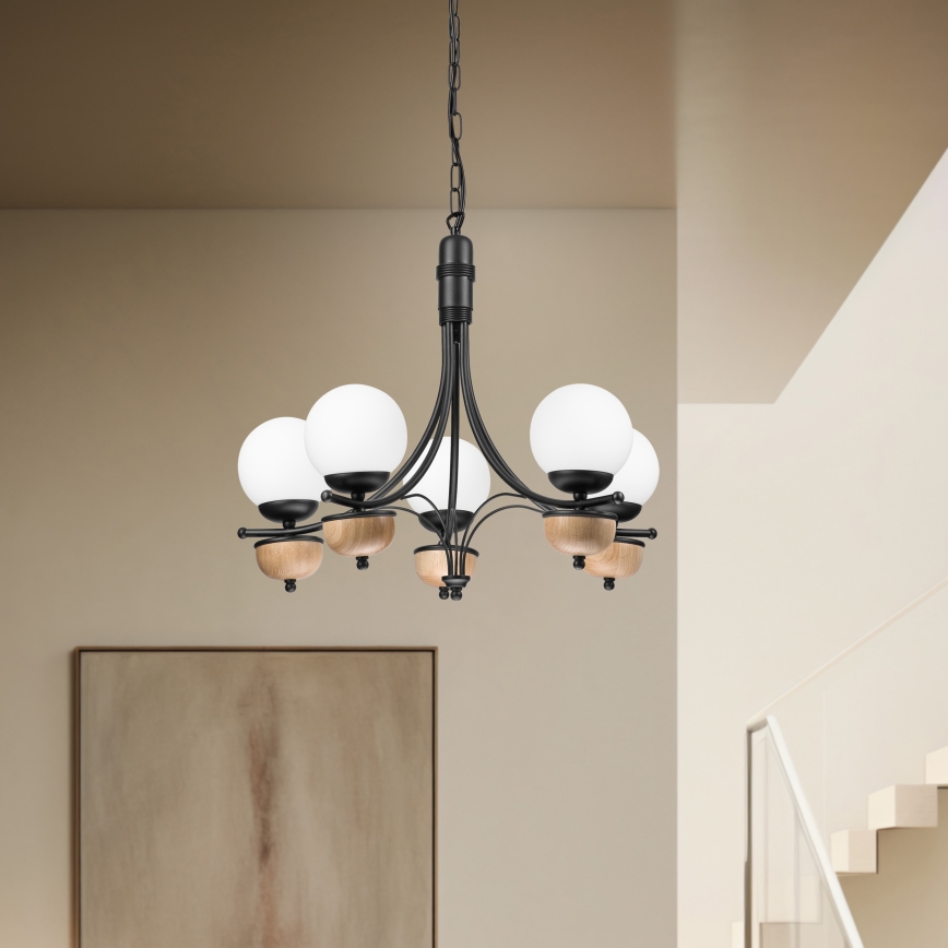 Brilagi - Hanglamp aan een ketting COTTAGE 5xG9/40W/230V beuken/wit