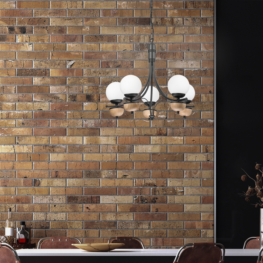 Brilagi - Hanglamp aan een ketting COTTAGE 5xG9/40W/230V beuken/wit