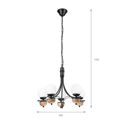Brilagi - Hanglamp aan een ketting COTTAGE 5xG9/40W/230V beuken/wit