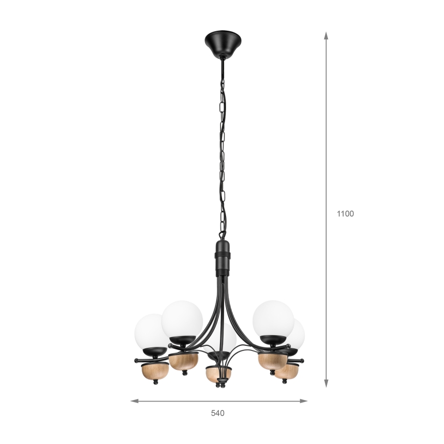 Brilagi - Hanglamp aan een ketting COTTAGE 5xG9/40W/230V beuken/wit