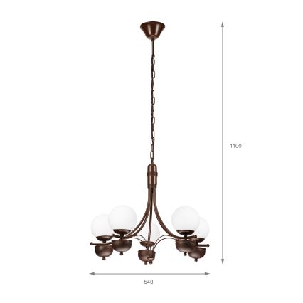 Brilagi - Hanglamp aan een ketting COTTAGE 5xG9/40W/230V eiken/wit