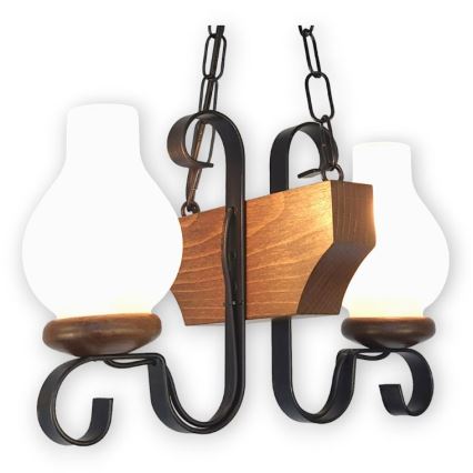 Brilagi - Hanglamp aan een ketting QUEEN 2xE14/40W/230V beuken/walnoot