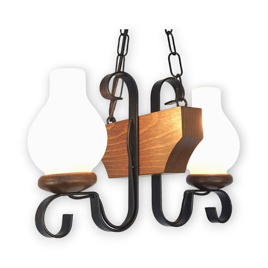 Brilagi - Hanglamp aan een ketting QUEEN 2xE14/40W/230V beuken/walnoot